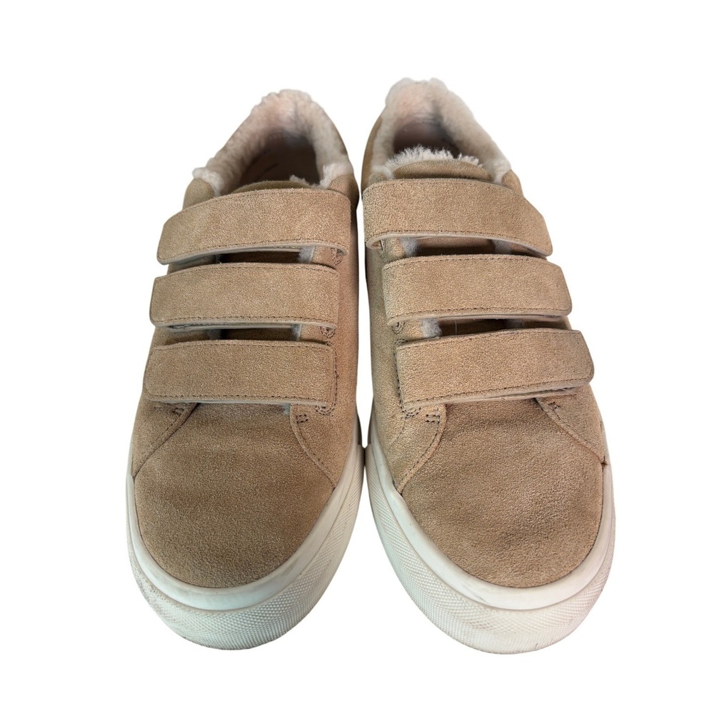 Vince Tan Suede Shearling Lined Triple Strap Sneakers Womens 6.5 US 36.5 EUR